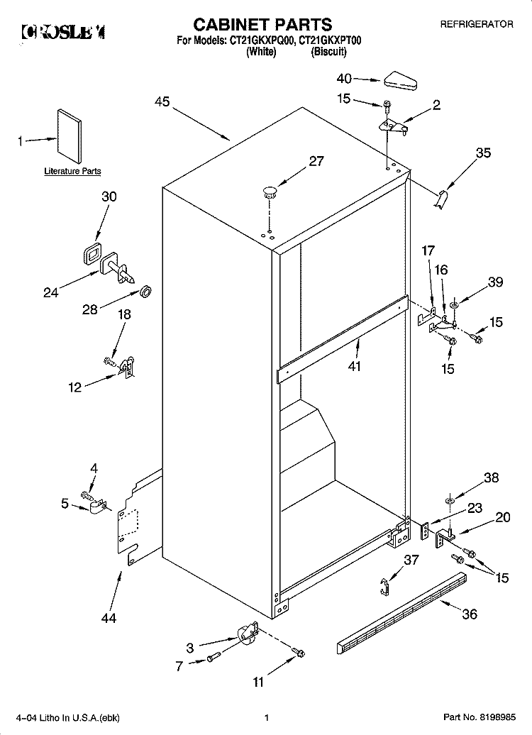 CABINET PARTS Diagram and Parts List for CT21GKXPQ00  Crosley Refrigerator