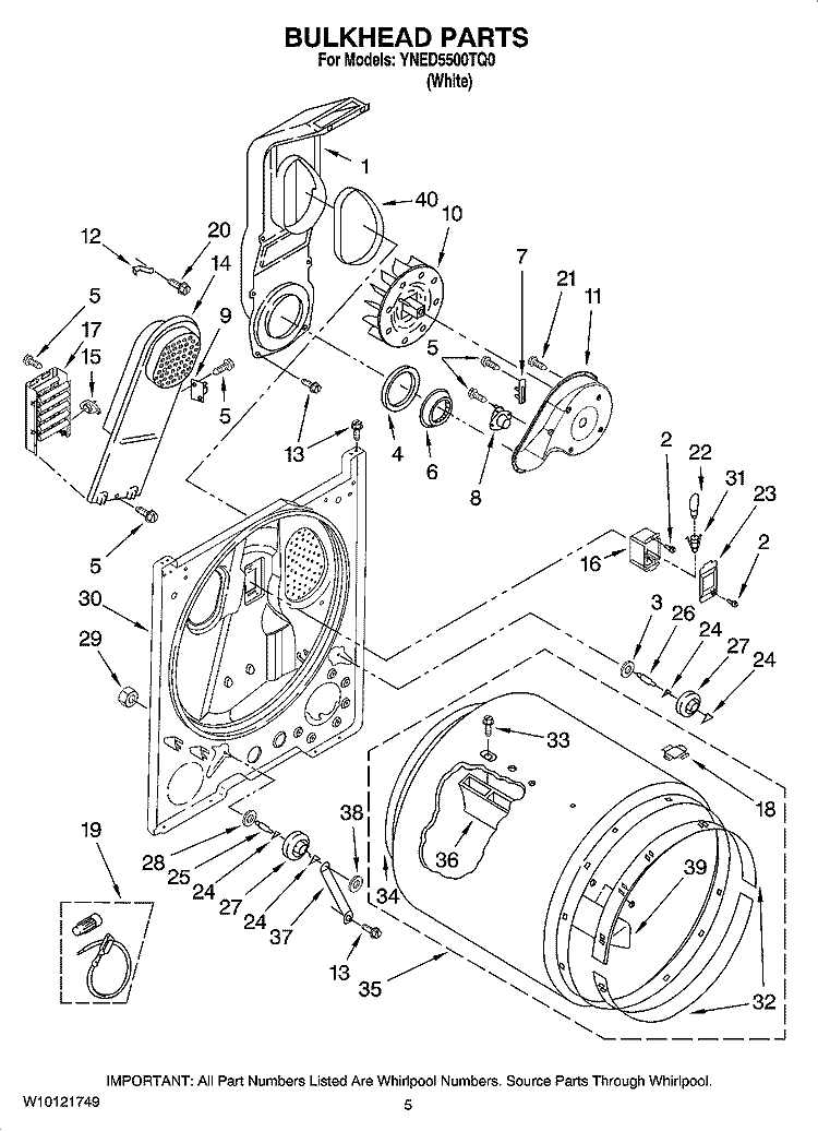 BULKHEAD PARTS, OPTIONAL PARTS (NOT INCLUDED) Diagram and Parts List for YNED5500TQ0  Amana Dryer