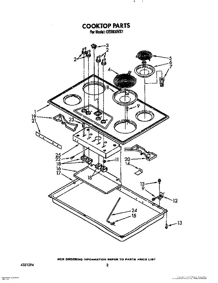 COOKTOP Diagram and Parts List for CEX630VW1  Roper Range