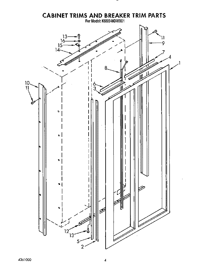 CABINET TRIMS AND BREAKER TRIM Diagram and Parts List for KSSS48DWX01  KitchenAid Refrigerator
