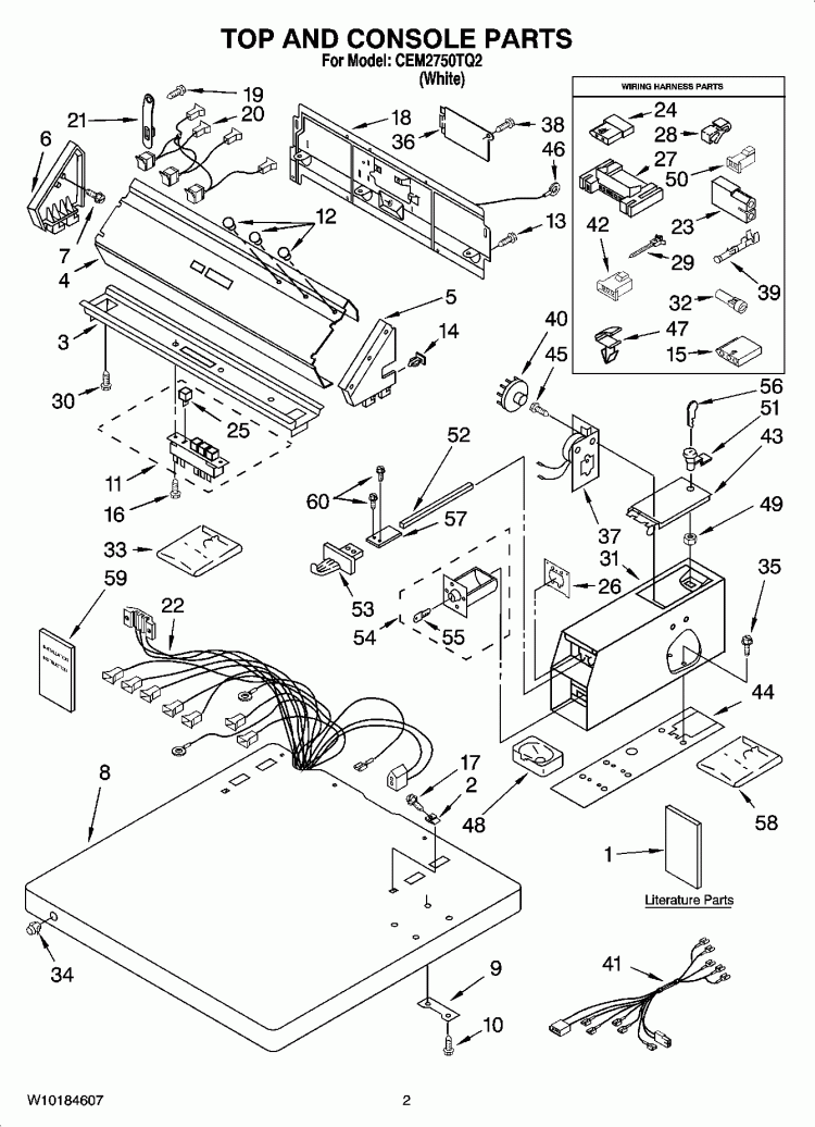 TOP AND CONSOLE PARTS Diagram and Parts List for CEM2750TQ2  Whirlpool Dryer