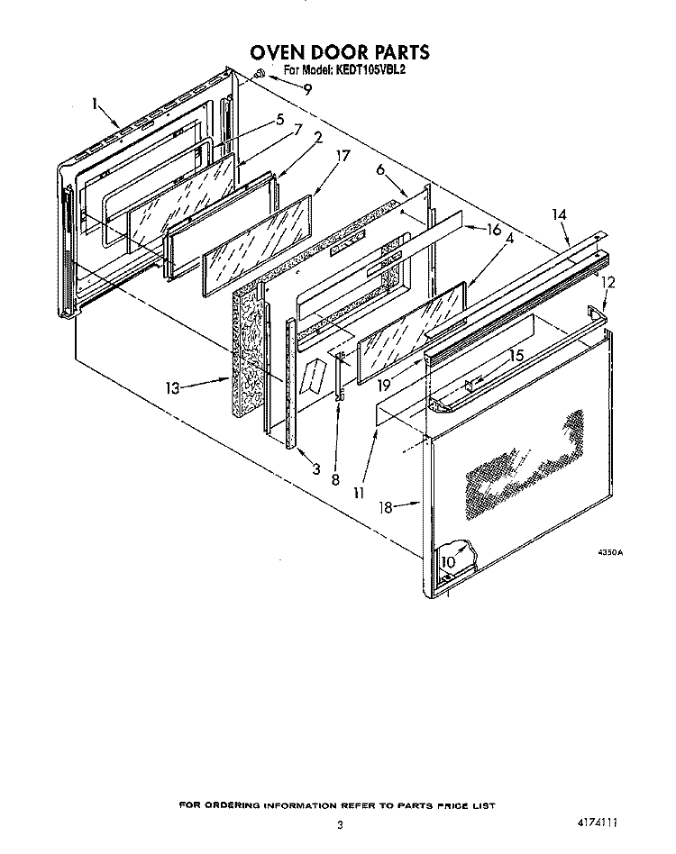 OVEN DOOR Diagram and Parts List for KEDT105VBL2  KitchenAid Range