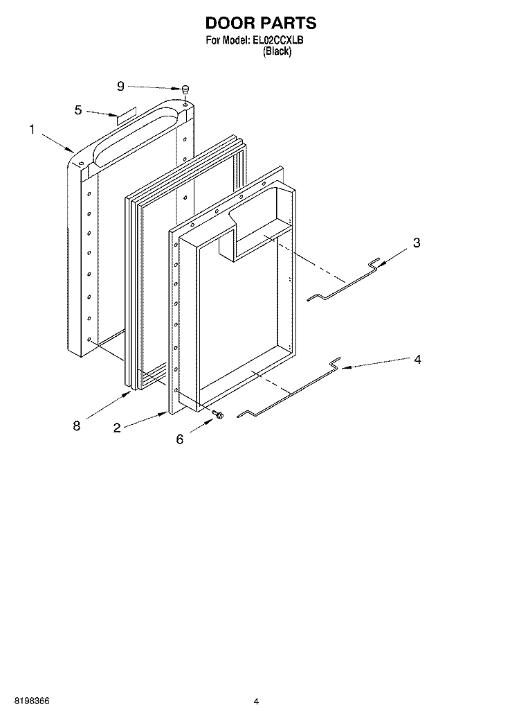 DOOR Diagram and Parts List for EL02CCXLB  Whirlpool Refrigerator