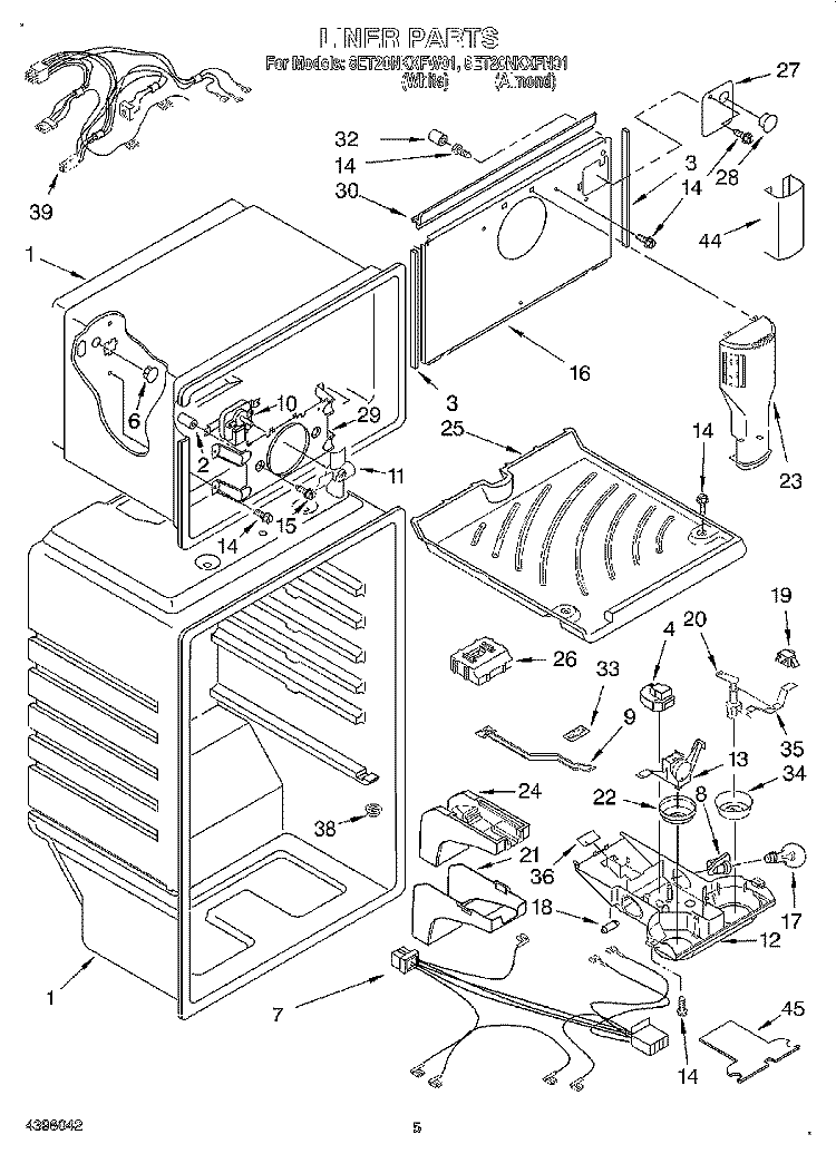 LINER Diagram and Parts List for 8ET20NKXFW01  Whirlpool Refrigerator