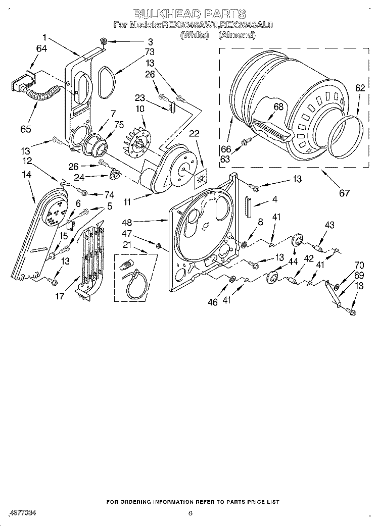 SECTION Diagram and Parts List for REX6646AW0  Roper Dryer