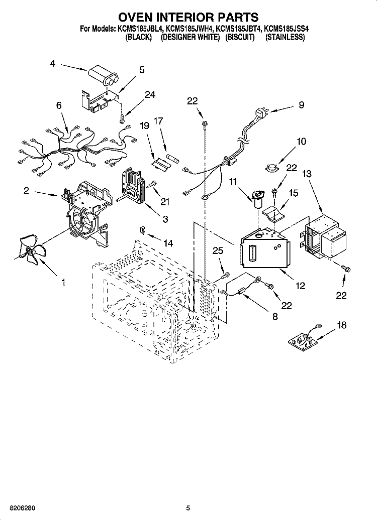 OVEN INTERIOR PARTS Diagram and Parts List for KCMS185JBL4  KitchenAid Microwave
