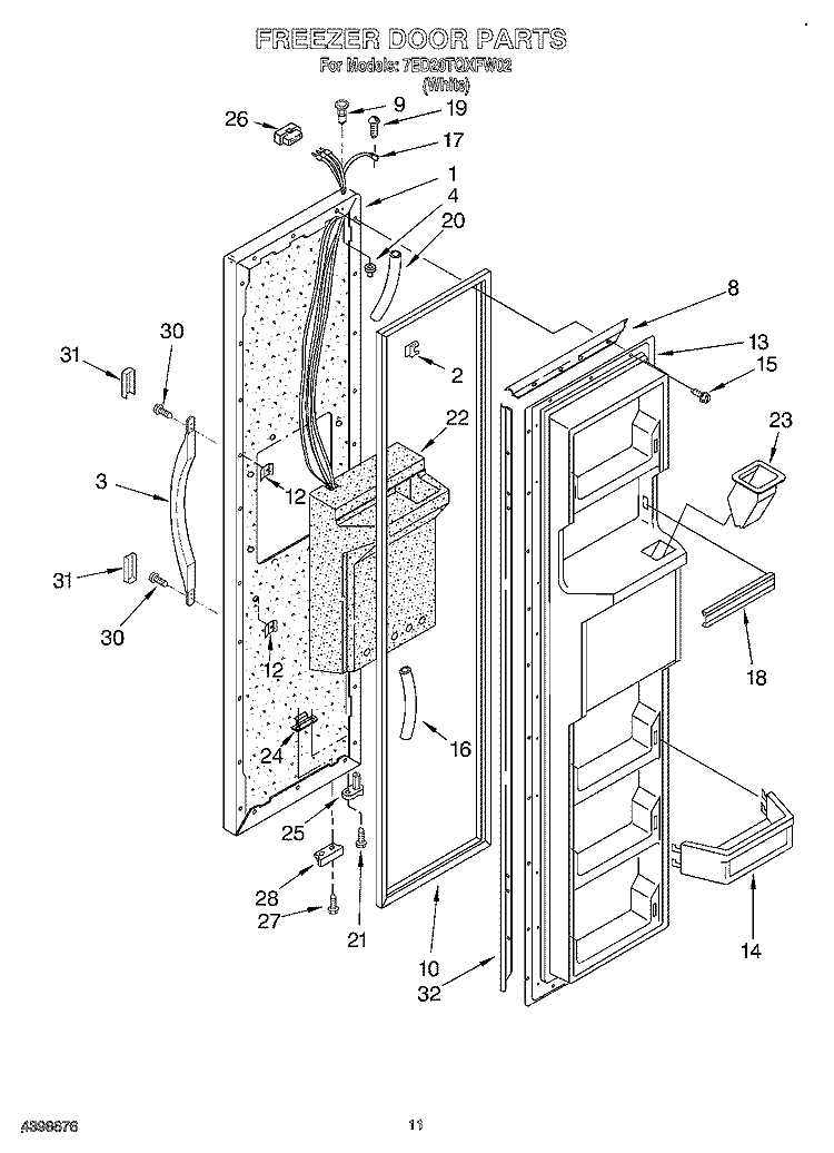 FREEZER DOOR Diagram and Parts List for 7ED20TQXFW02  Whirlpool Refrigerator