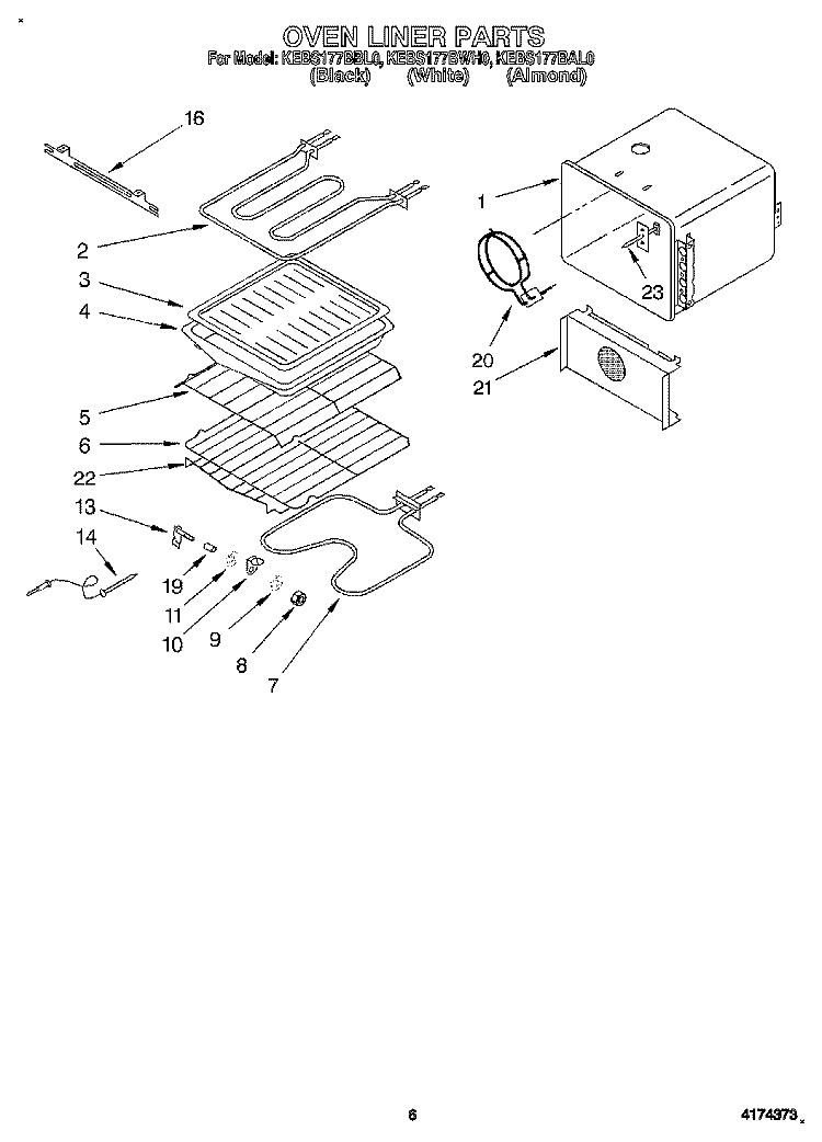 OVEN LINER Diagram and Parts List for KEBS177BAL0  KitchenAid Wall Oven