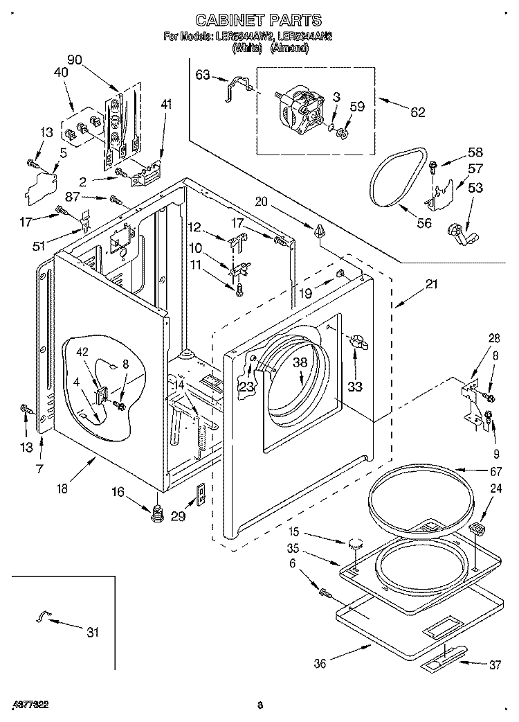 SECTION Diagram and Parts List for LER5644AW2  Whirlpool Dryer