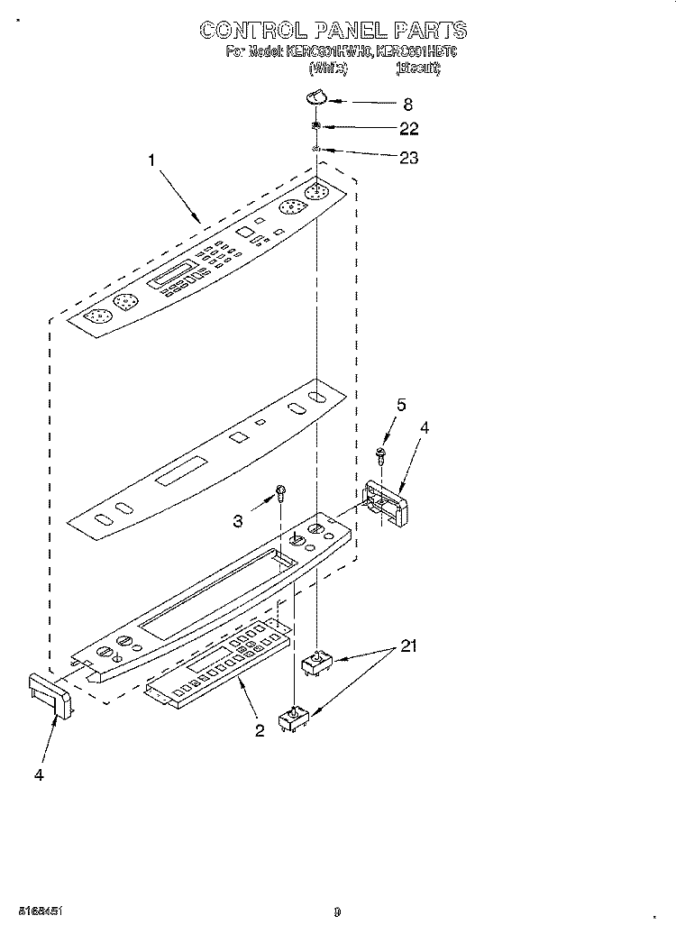 CONTROL PANEL, OPTIONAL Diagram and Parts List for KERC601HWH0  KitchenAid Range