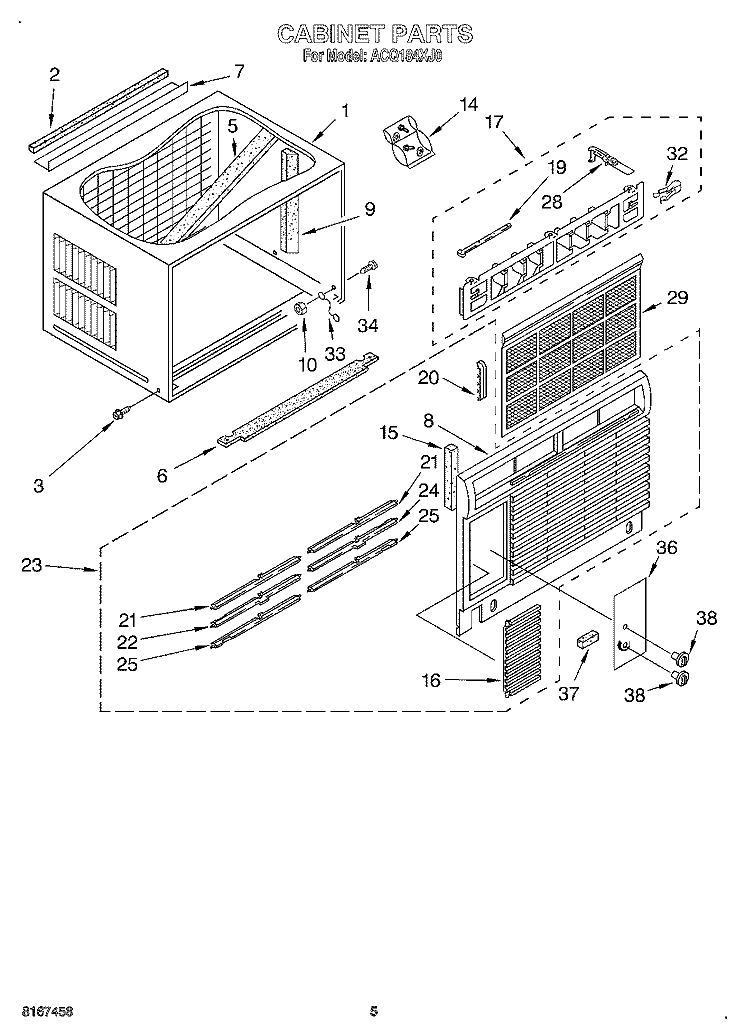 CABINET Diagram and Parts List for ACQ184XJ0  Whirlpool Air Conditioner