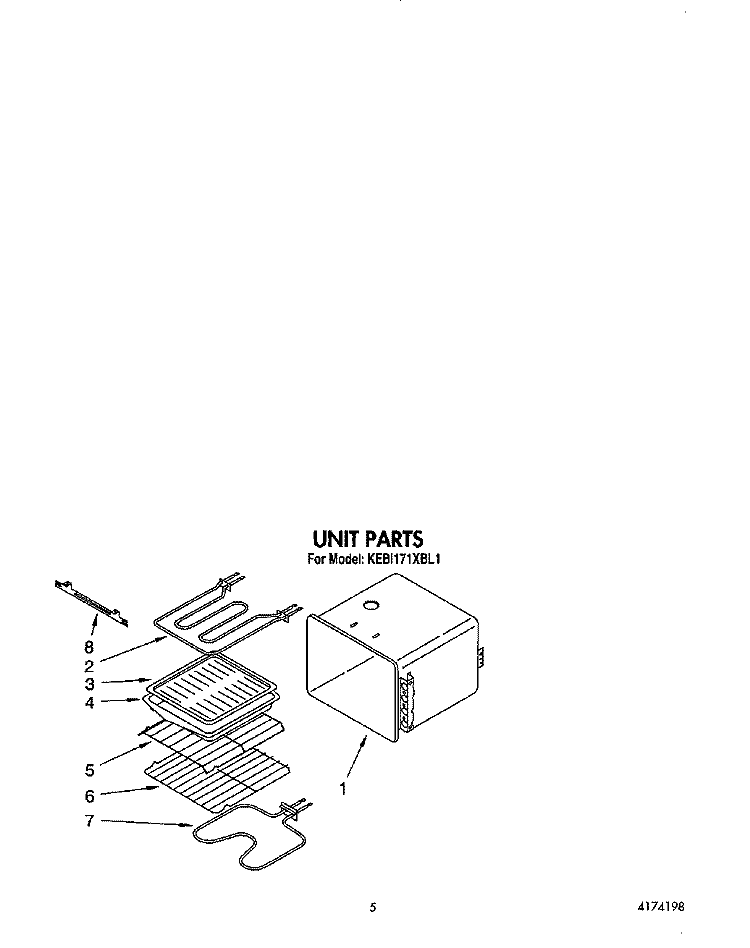 UNIT Diagram and Parts List for KEBI171XWH1  KitchenAid Wall Oven