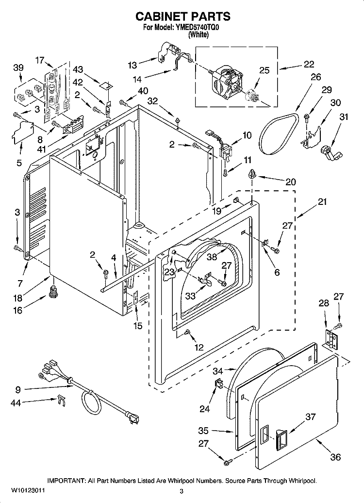 CABINET PARTS Diagram and Parts List for YMED5740TQ0  Maytag Dryer