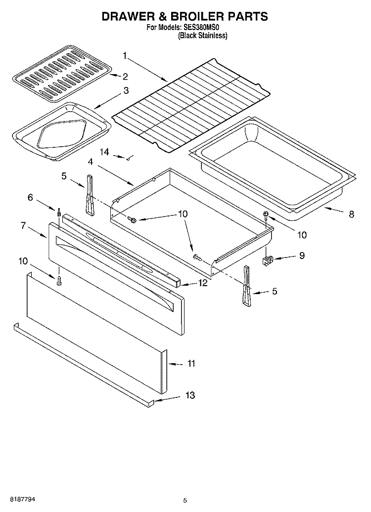 DRAWER & BROILER PARTS Diagram and Parts List for SES380MS0  Whirlpool Range
