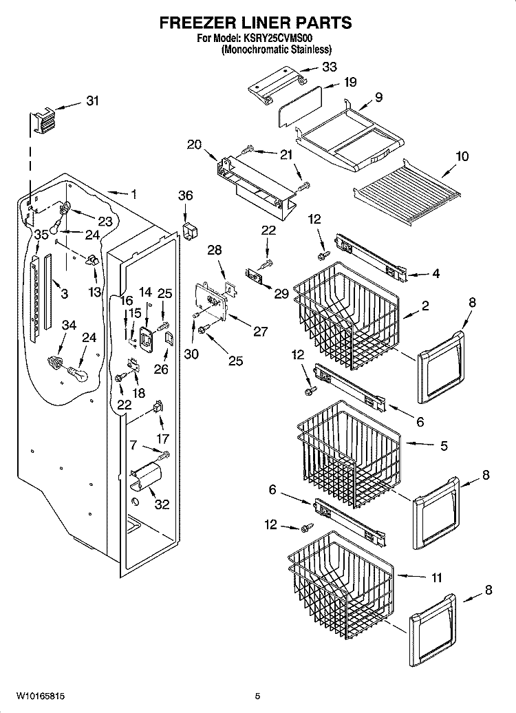FREEZER LINER PARTS Diagram and Parts List for KSRY25CVMS00  KitchenAid Refrigerator
