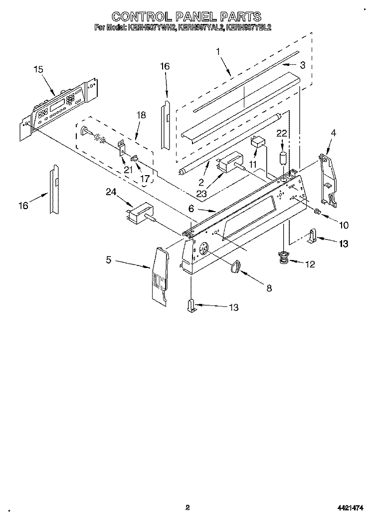 CONTROL PANEL Diagram and Parts List for KERH507YAL2  KitchenAid Range