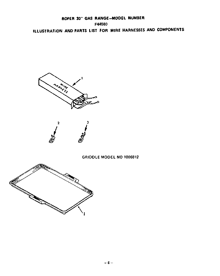 WIRE HARNESS, GRIDDLE Diagram and Parts List for F4458L0  Roper Range