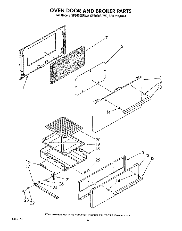 OVEN DOOR AND BROILER Diagram and Parts List for SF3020SRW3  Whirlpool Range