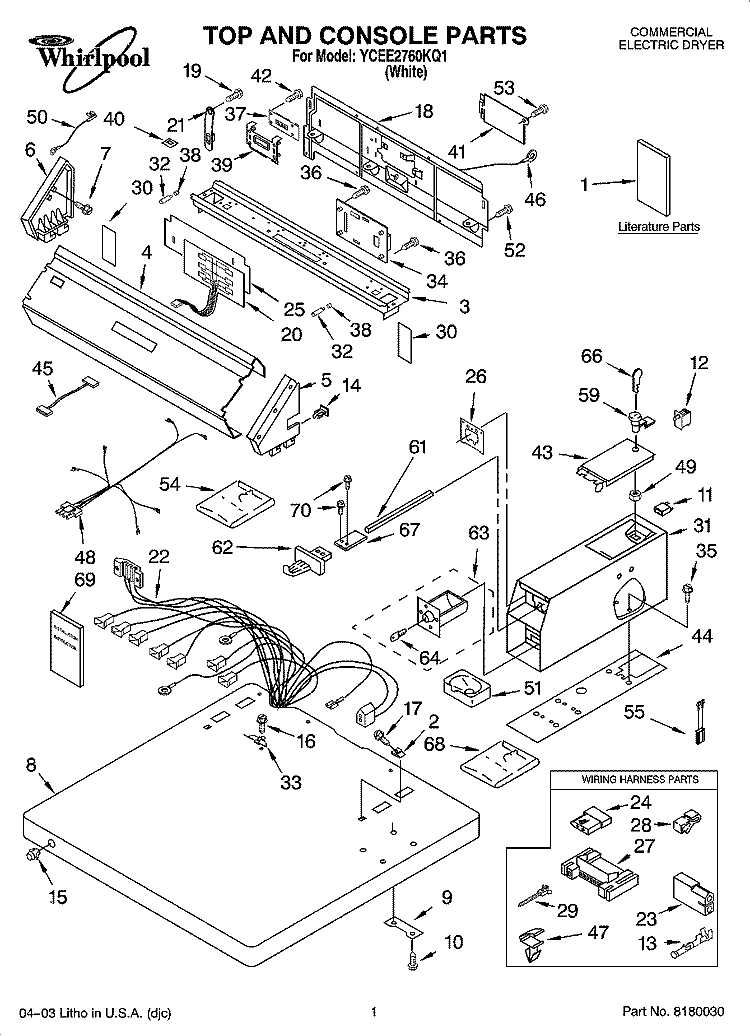 TOP AND CONSOLE PARTS Diagram and Parts List for YCEE2760KQ1  Whirlpool Dryer