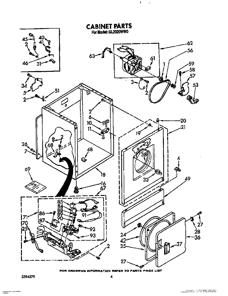 CABINET Diagram and Parts List for GL2020WW0  Roper Dryer