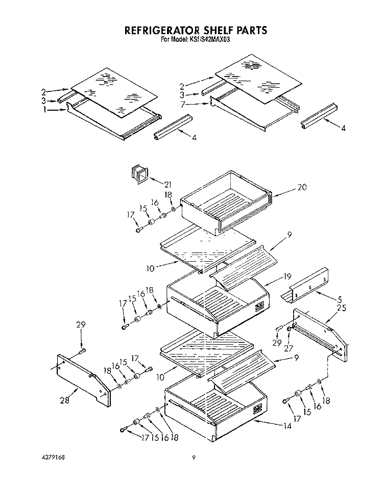 REFRIGERATOR SHELF Diagram and Parts List for KSSS42MAX03  KitchenAid Refrigerator