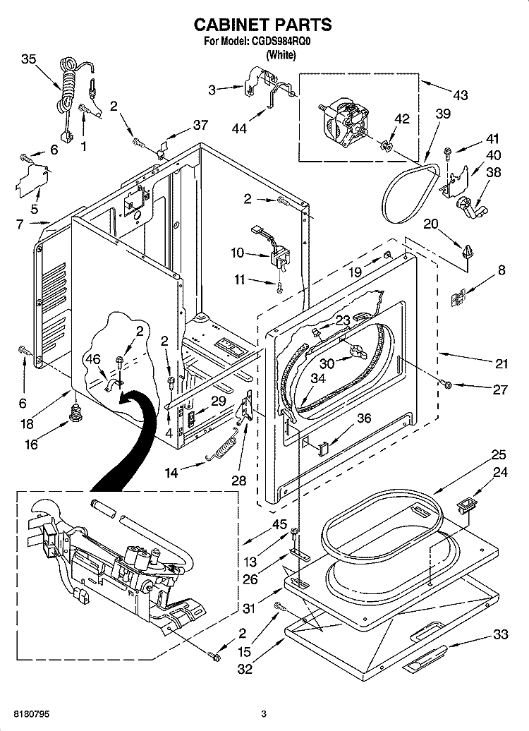 CABINET PARTS Diagram and Parts List for CGDS984RQ0  Crosley Dryer