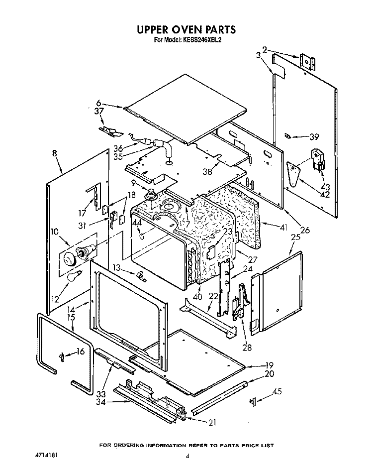 UPPER OVEN Diagram and Parts List for KEBS246XBL2  KitchenAid Wall Oven