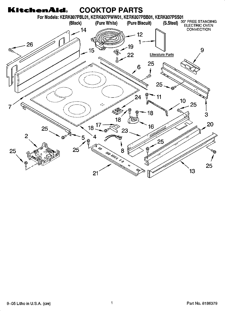 COOKTOP PARTS Diagram and Parts List for KERK807PSS01  KitchenAid Range