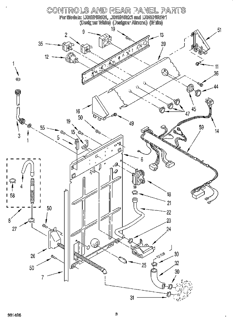 CONTROLS & REAR PANEL Diagram and Parts List for LXR9245EZ1  Whirlpool Washer