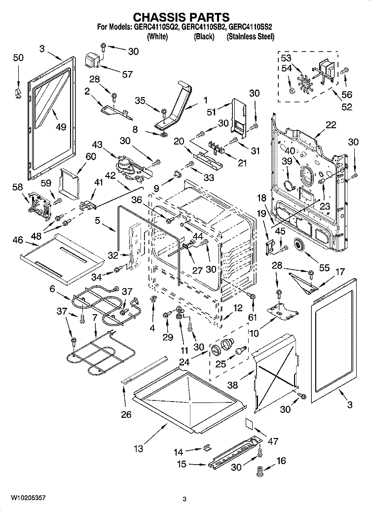CHASSIS PARTS Diagram and Parts List for GERC4110SQ2  Whirlpool Range
