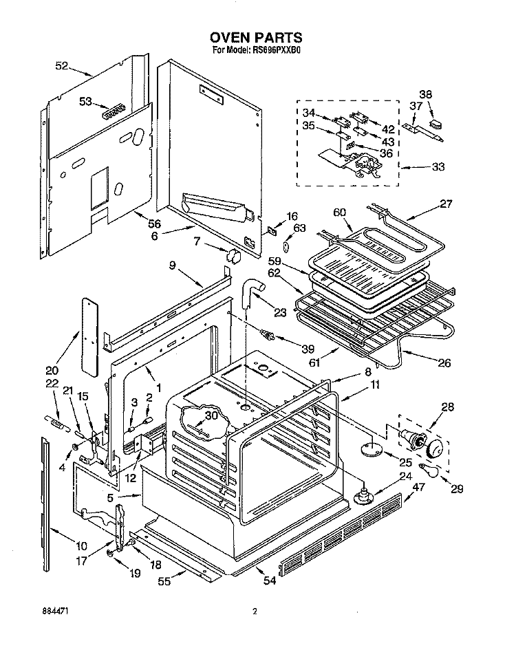 OVEN Diagram and Parts List for RS696PXXB0  Whirlpool Range
