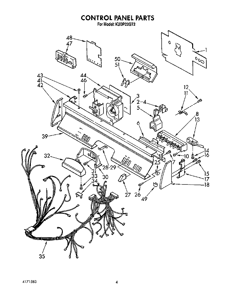 CONTROL PANEL, LIT/OPTIONAL Diagram and Parts List for KUDP22GT2  KitchenAid Dishwasher