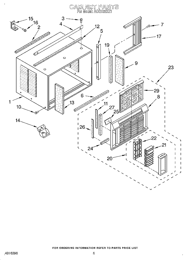 CABINET Diagram and Parts List for ACQ102XZ1  Whirlpool Air Conditioner