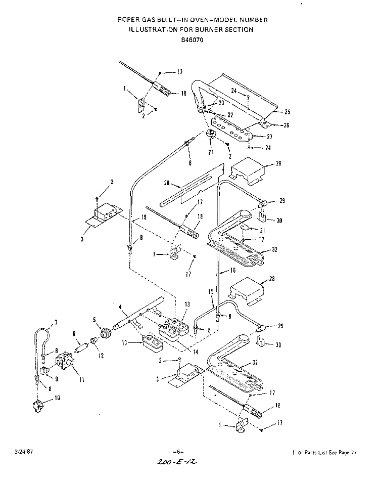 BURNER , LIT/OPTIONAL Diagram and Parts List for B4607X0  Roper Range