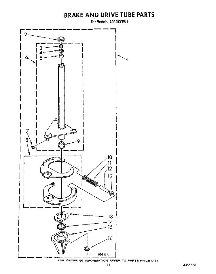 BRAKE AND TUBE Diagram and Parts List for LA9320XTW1  Whirlpool Washer