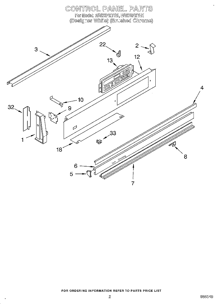 CONTROL PANEL Diagram and Parts List for RS675PXYQ1  Whirlpool Range