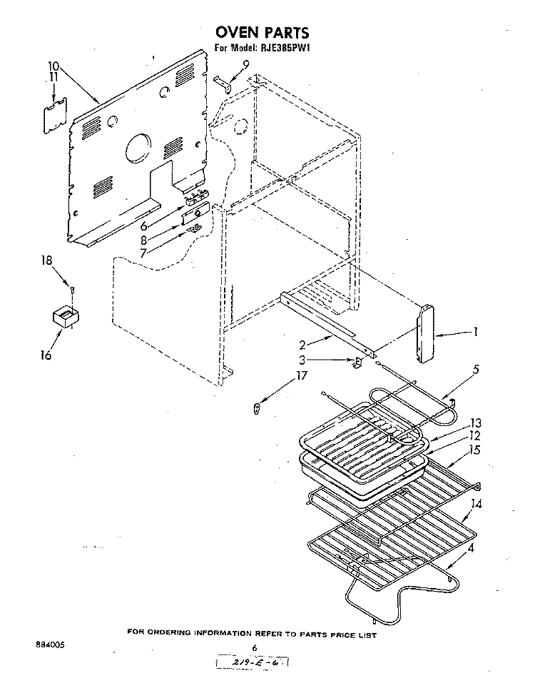OVEN , LITERATURE AND OPTIONAL Diagram and Parts List for RJE385PW1  Whirlpool Range