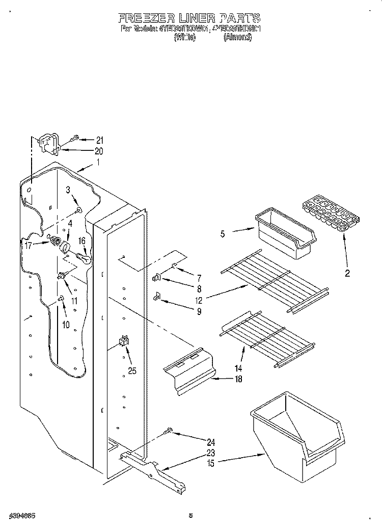 FREEZER LINER Diagram and Parts List for 4YED20TKDN01  Whirlpool Refrigerator