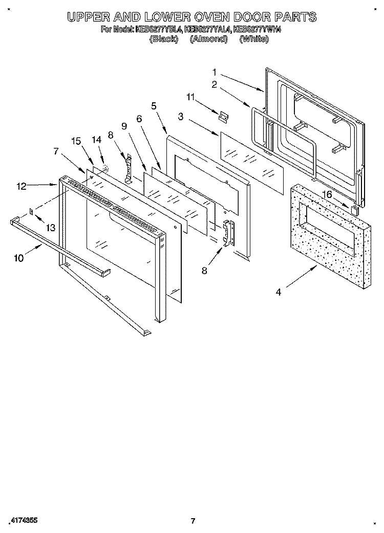 UPPER AND LOWER OVEN DOOR Diagram and Parts List for KEBS277YBL4  KitchenAid Wall Oven
