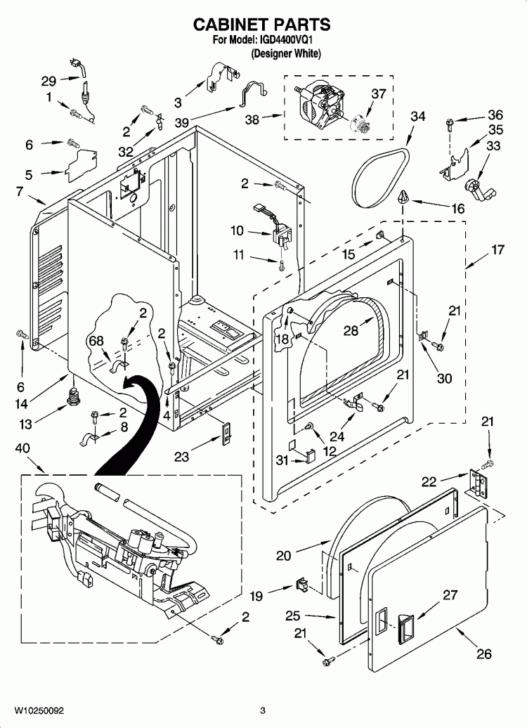 CABINET PARTS Diagram and Parts List for IGD4400VQ1  Inglis Dryer