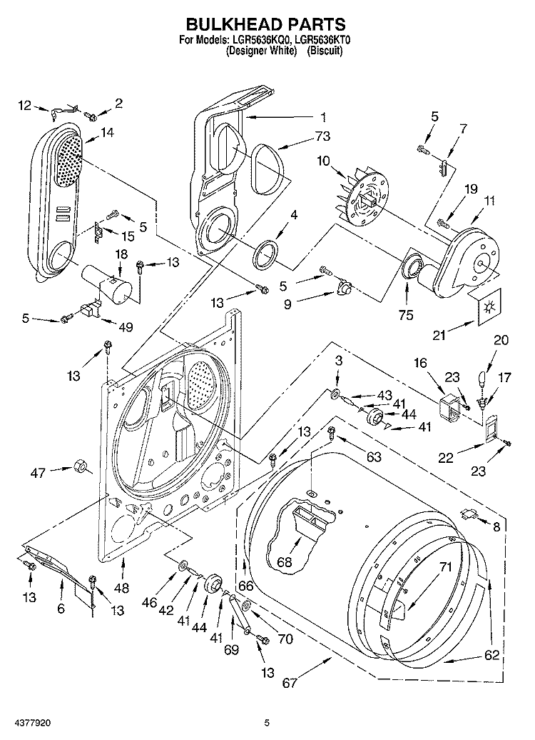 BULKHEAD Diagram and Parts List for LGR5636KT0  Whirlpool Dryer