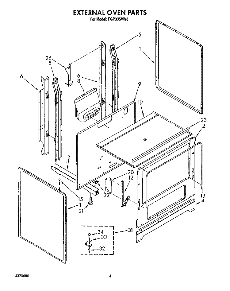 EXTERNAL OVEN Diagram and Parts List for FGP335VL0  Roper Range