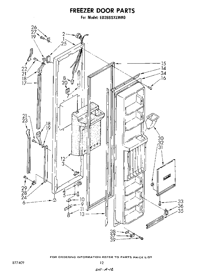 FREEZER DOOR Diagram and Parts List for ED26SSXLWR0  Whirlpool Refrigerator