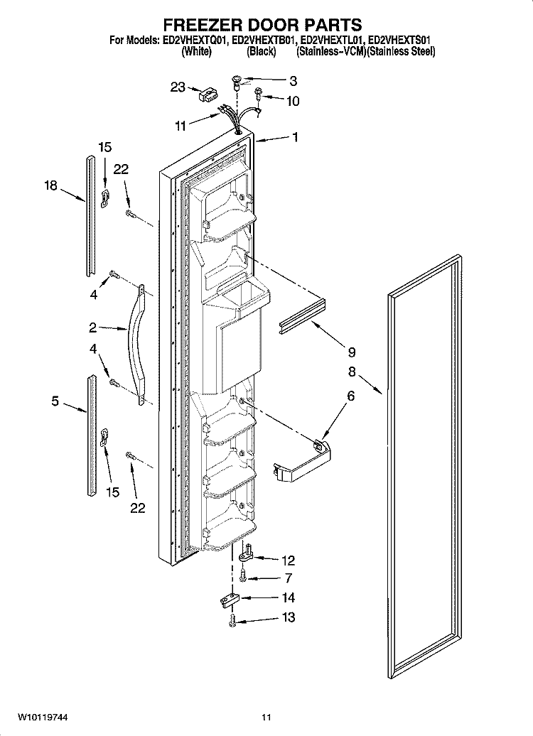 FREEZER DOOR PARTS Diagram and Parts List for ED2VHEXTB01  Whirlpool Refrigerator