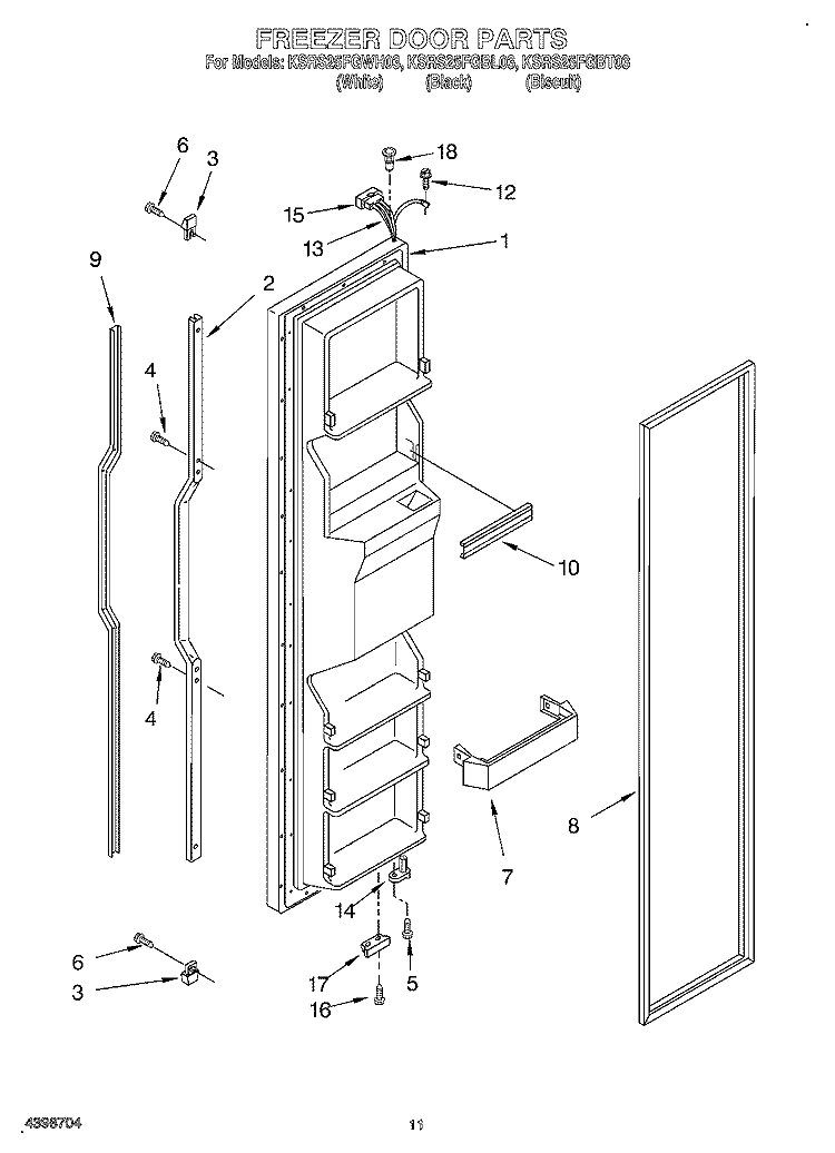 FREEZER DOOR Diagram and Parts List for KSRS25FGWH03  KitchenAid Refrigerator