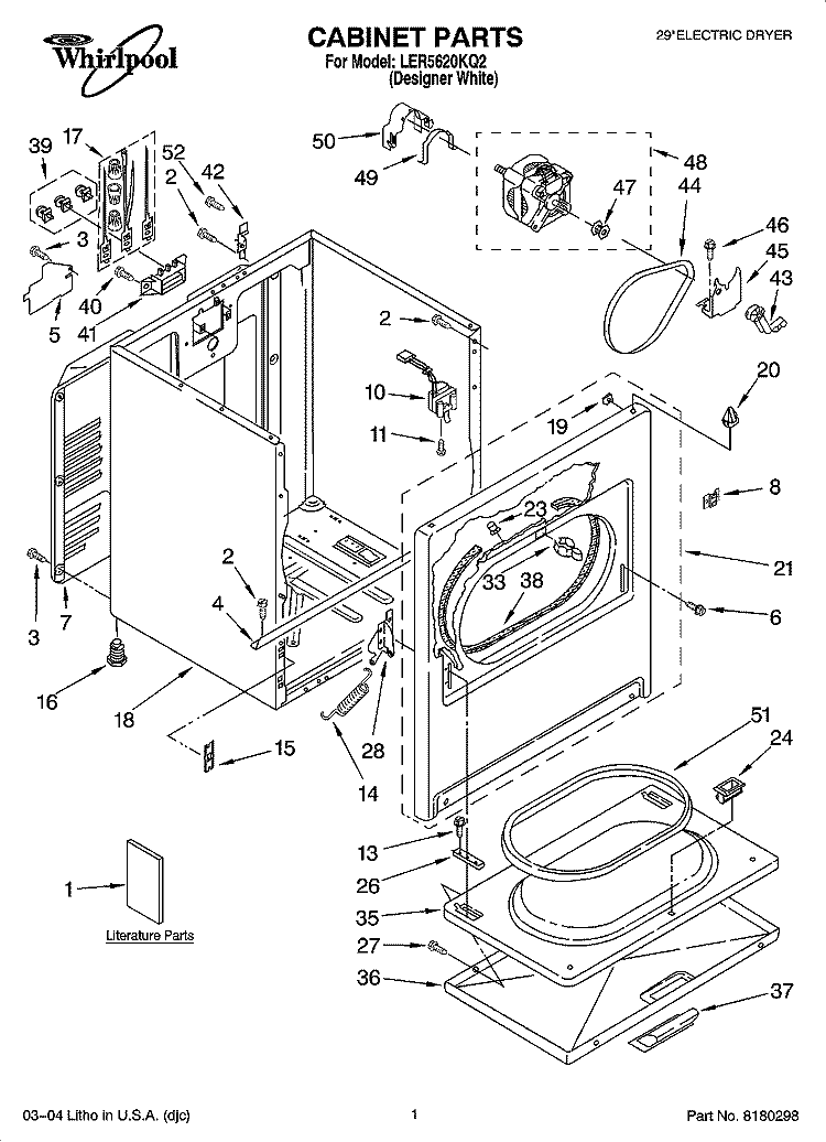 CABINET PARTS Diagram and Parts List for LER5620KQ2  Whirlpool Dryer