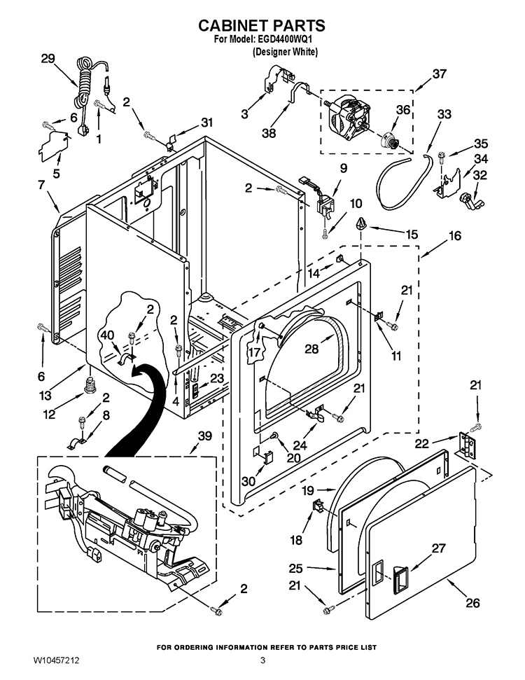 CABINET PARTS Diagram and Parts List for EGD4400WQ1  Estate Dryer