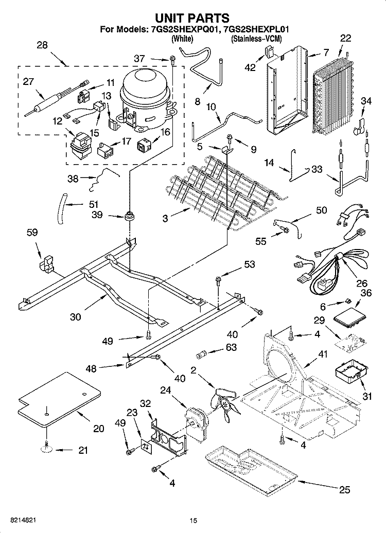 UNIT PARTS Diagram and Parts List for 7GS2SHEXPL01  Whirlpool Refrigerator
