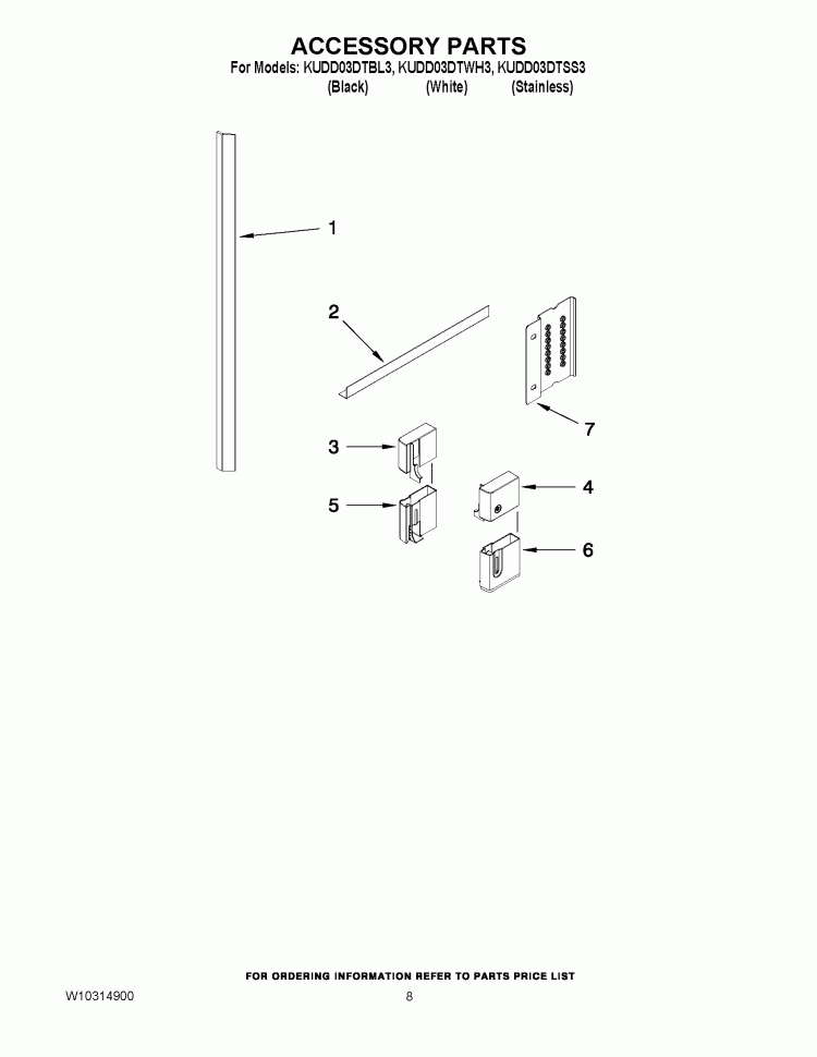 ACCESSORY PARTS Diagram and Parts List for KUDD03DTBL3  KitchenAid Dishwasher