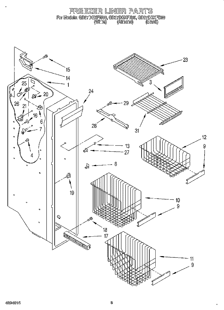 FREEZER LINER Diagram and Parts List for GD27DQXFW00  Whirlpool Refrigerator